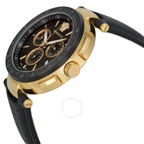 Versace Mystique Chronograph Black Dial Black Leather Watch 